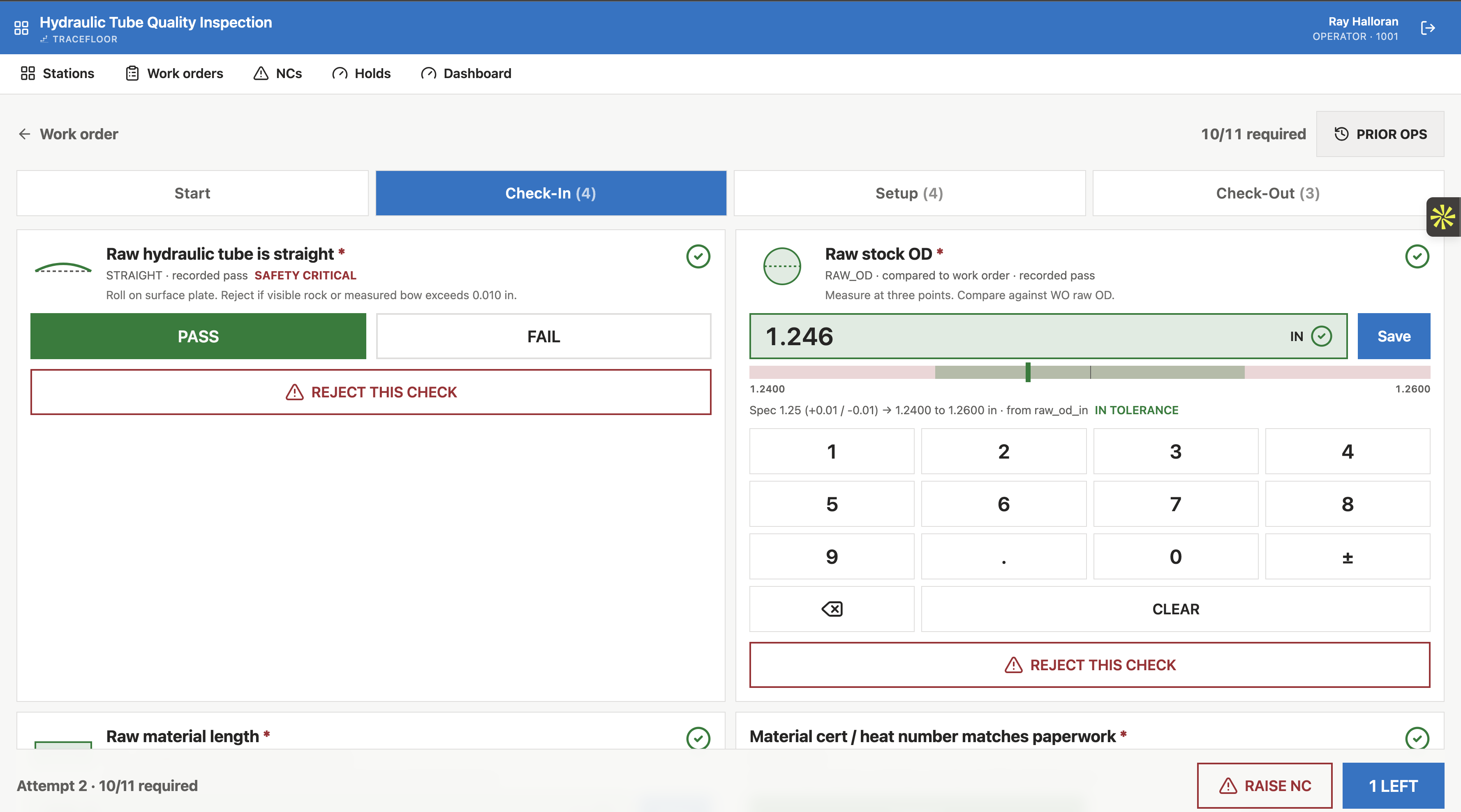 TraceFloor Check-in screen